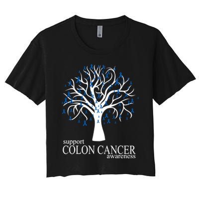 Support Colon Cancer Awareness Ribbon Tree Crop Top