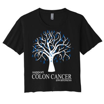 Support Colon Cancer Awareness Ribbon Tree Women's Crop Top Tee