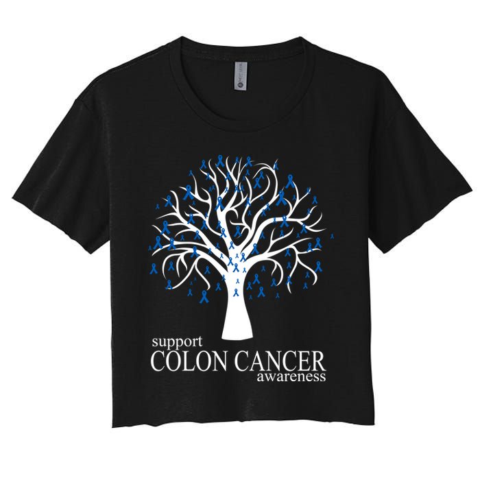 Support Colon Cancer Awareness Ribbon Tree Crop Top