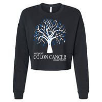 Support Colon Cancer Awareness Ribbon Tree Cropped Pullover Crew