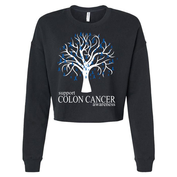 Support Colon Cancer Awareness Ribbon Tree Cropped Pullover Crew