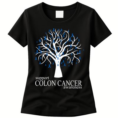 Support Colon Cancer Awareness Ribbon Tree Womens T-Shirt