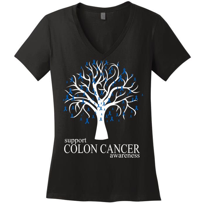 Support Colon Cancer Awareness Ribbon Tree Women's V-Neck T-Shirt