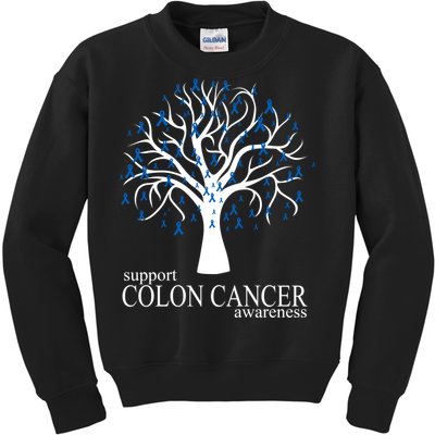 Support Colon Cancer Awareness Ribbon Tree Kids Sweatshirt