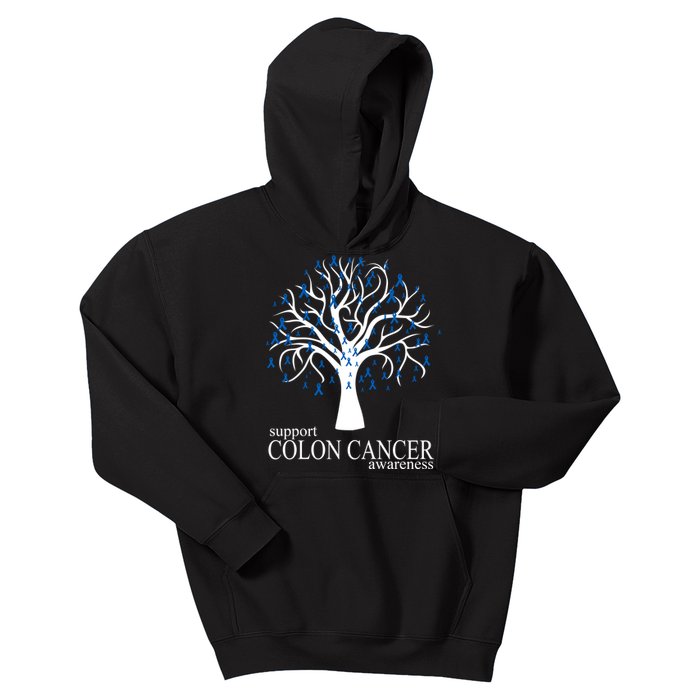 Support Colon Cancer Awareness Ribbon Tree Kids Hoodie