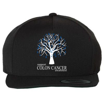 Support Colon Cancer Awareness Ribbon Tree Wool Snapback Cap