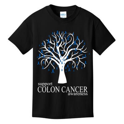 Support Colon Cancer Awareness Ribbon Tree Kids T-Shirt