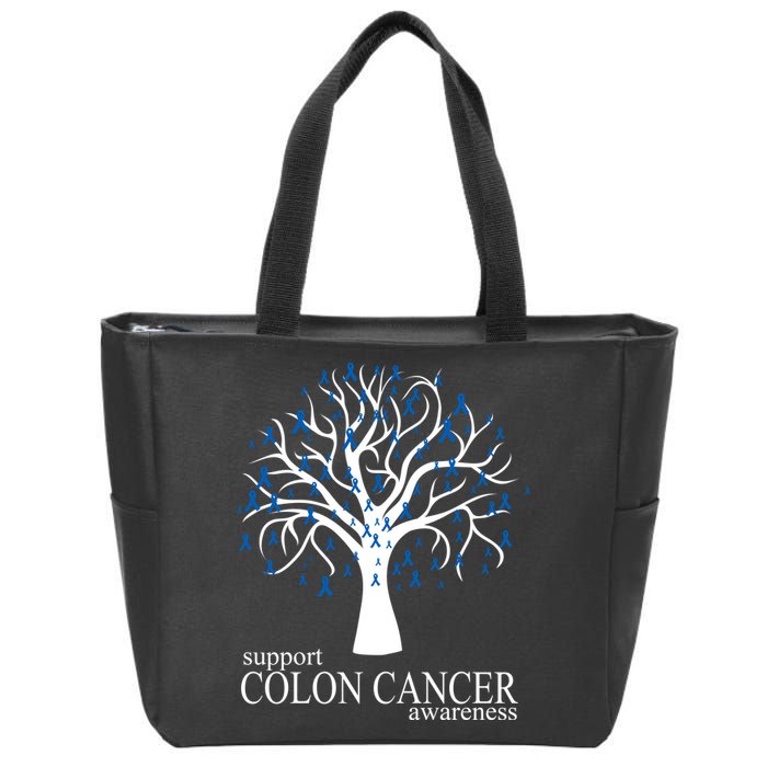 Support Colon Cancer Awareness Ribbon Tree Zip Tote Bag