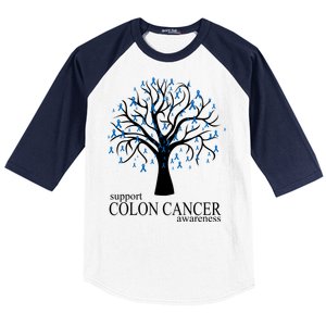 Support Colon Cancer Awareness Ribbon Tree Baseball Sleeve Shirt