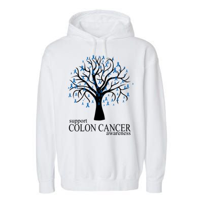 Support Colon Cancer Awareness Ribbon Tree Garment-Dyed Fleece Hoodie