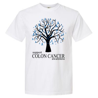 Support Colon Cancer Awareness Ribbon Tree Garment-Dyed Heavyweight T-Shirt