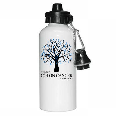 Support Colon Cancer Awareness Ribbon Tree Aluminum Water Bottle