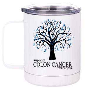 Support Colon Cancer Awareness Ribbon Tree 12 oz Stainless Steel Tumbler Cup