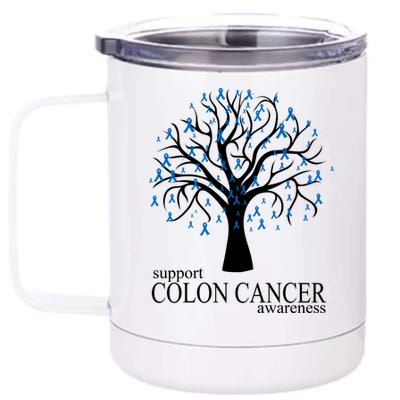 Support Colon Cancer Awareness Ribbon Tree 12 oz Stainless Steel Tumbler Cup