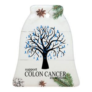 Support Colon Cancer Awareness Ribbon Tree Ceramic Bell Ornament