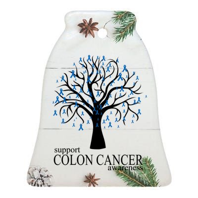 Support Colon Cancer Awareness Ribbon Tree Ceramic Bell Ornament