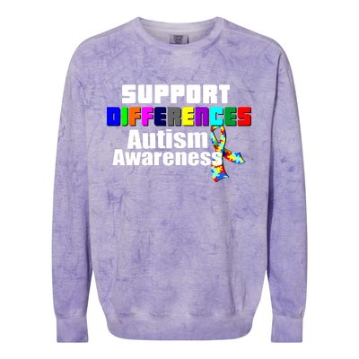 Support Differences Autism Awareness Colorblast Crewneck Sweatshirt