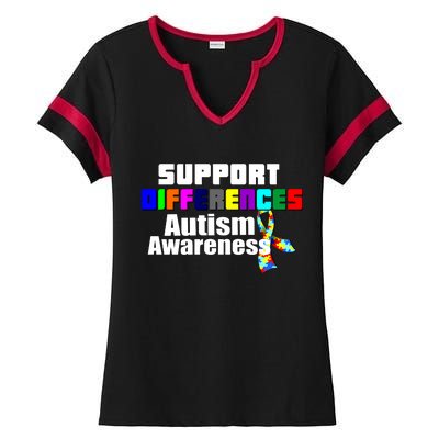 Support Differences Autism Awareness Ladies Halftime Notch Neck Tee