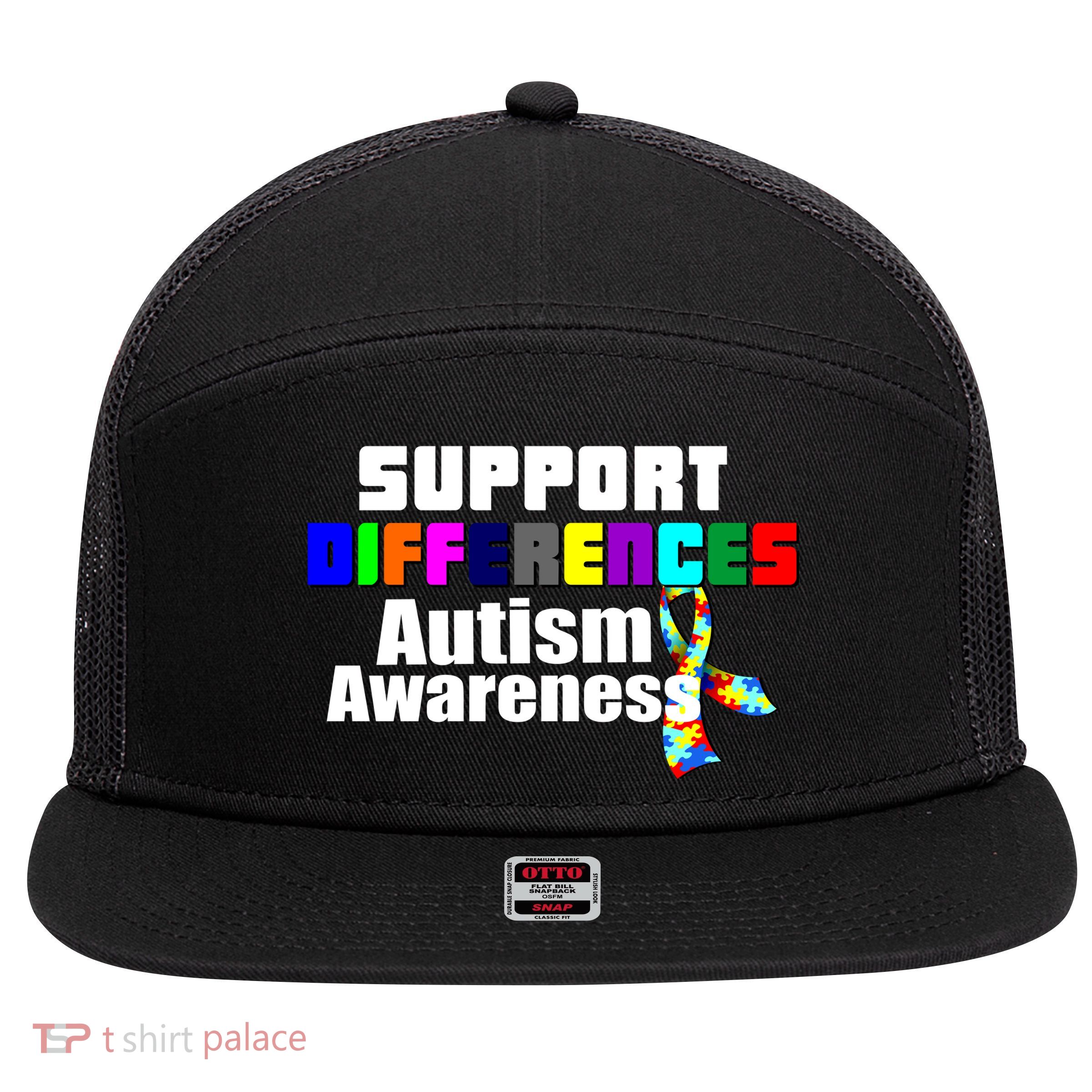 Support Differences Autism Awareness 7 Panel Mesh Trucker Snapback Hat