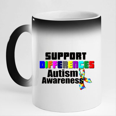 Support Differences Autism Awareness 11oz Black Color Changing Mug