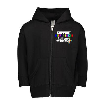 Support Differences Autism Awareness Toddler Zip Fleece Hoodie