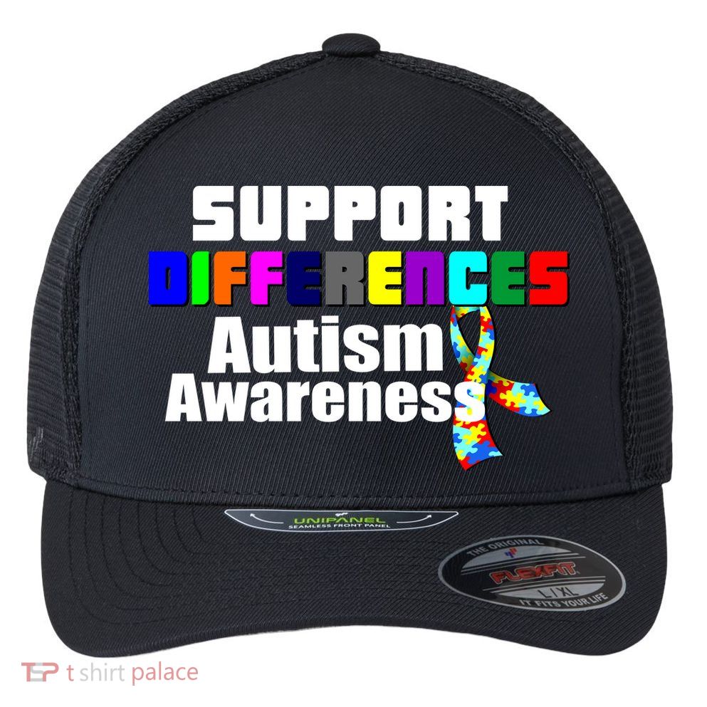 Support Differences Autism Awareness Flexfit Unipanel Trucker Cap