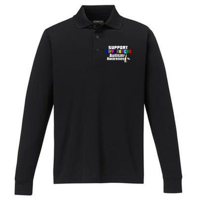 Support Differences Autism Awareness Performance Long Sleeve Polo