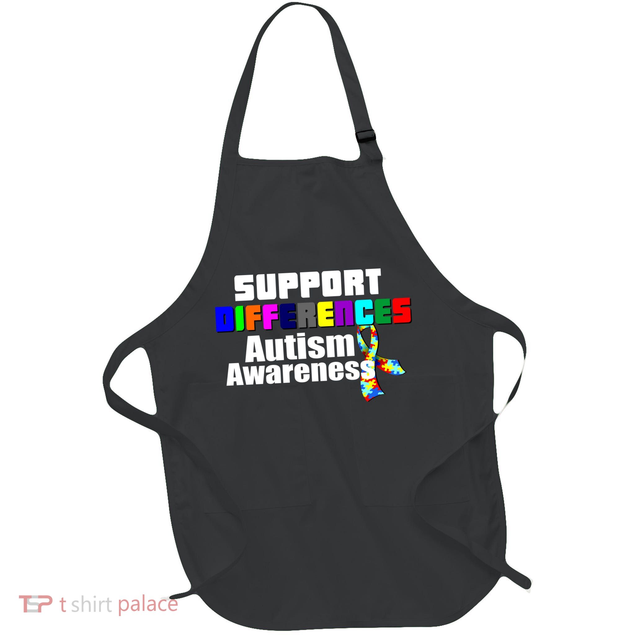 Support Differences Autism Awareness Full-Length Apron With Pockets