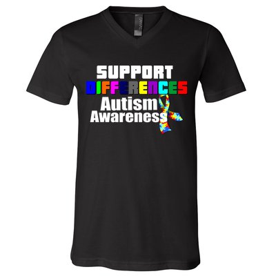 Support Differences Autism Awareness V-Neck T-Shirt