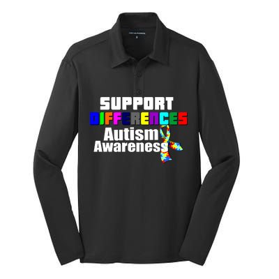 Support Differences Autism Awareness Silk Touch Performance Long Sleeve Polo