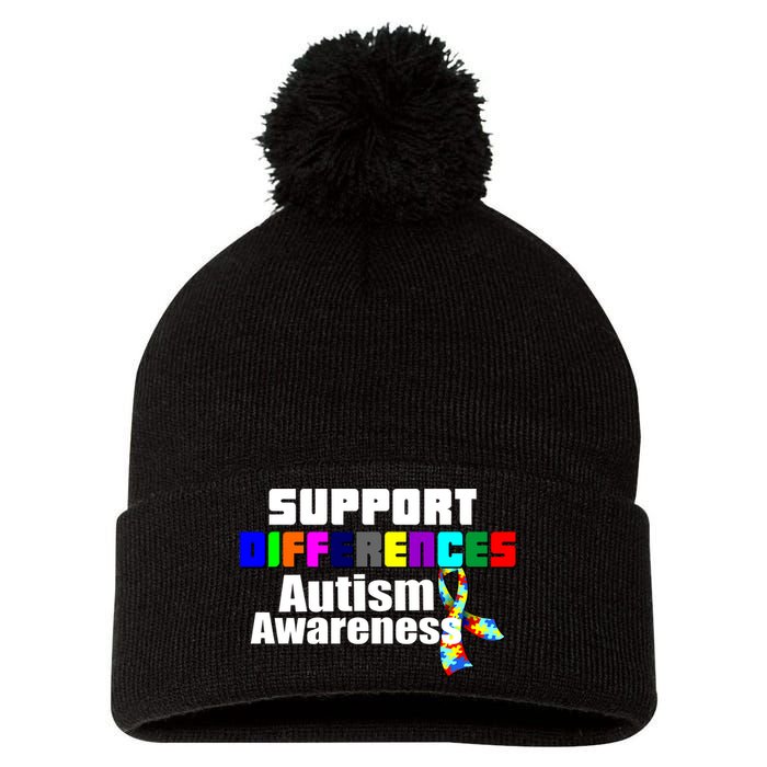 Support Differences Autism Awareness Pom Pom 12in Knit Beanie