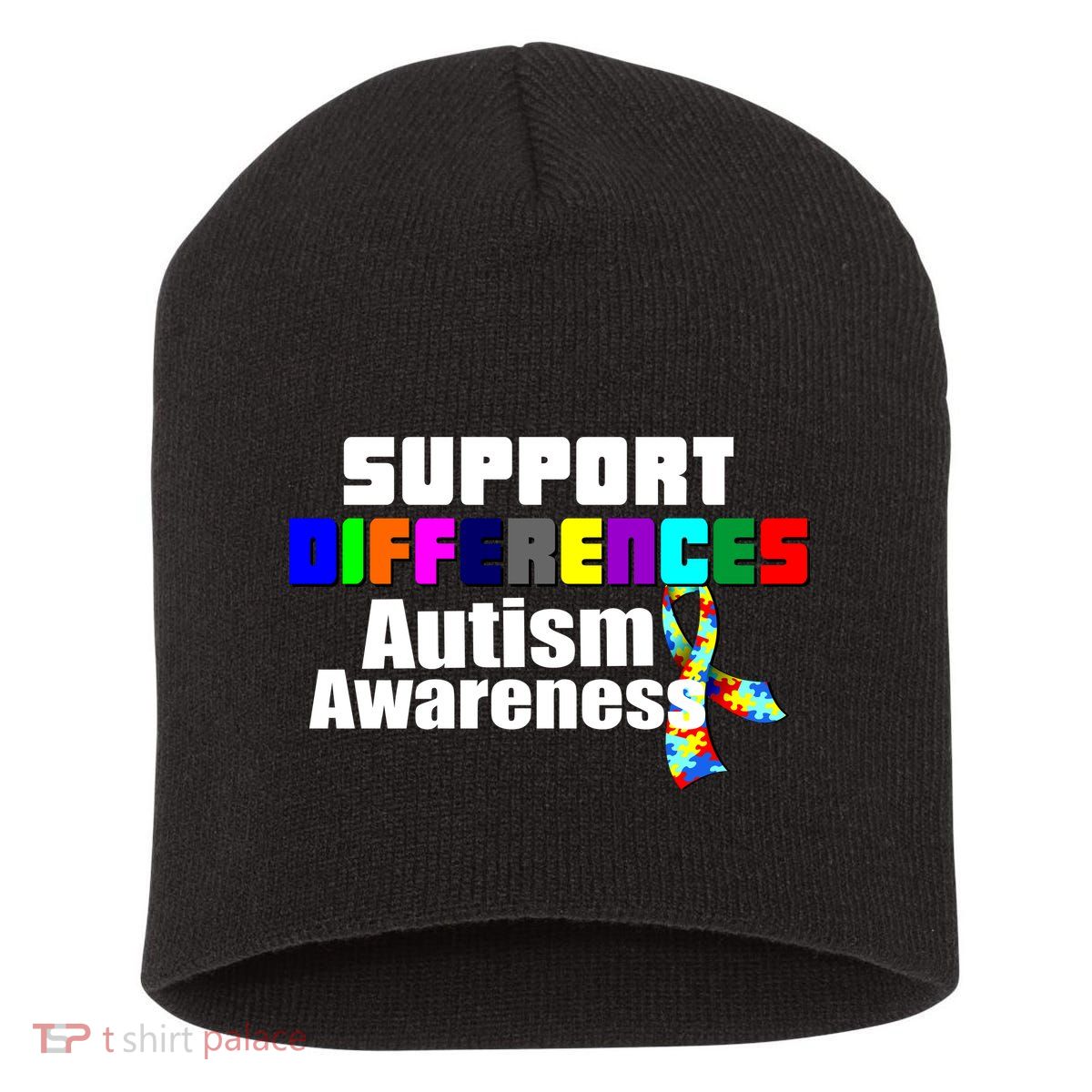 Support Differences Autism Awareness Short Acrylic Beanie