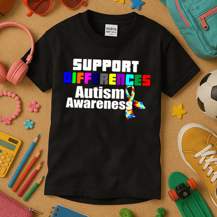 Support Differences Autism Awareness Kids T-Shirt
