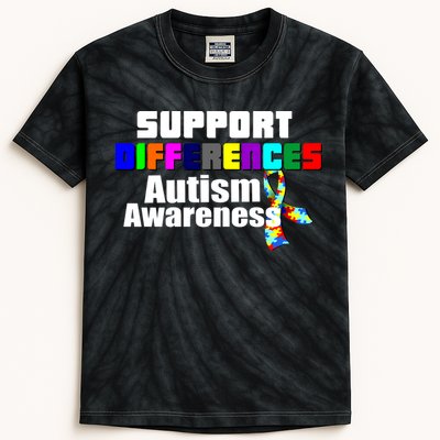 Support Differences Autism Awareness Kids Tie-Dye T-Shirt