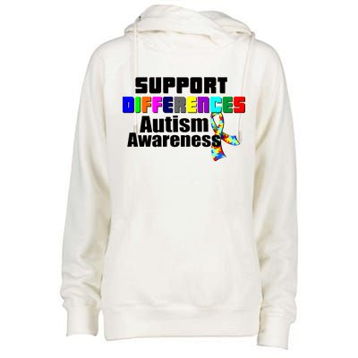 Support Differences Autism Awareness Womens Funnel Neck Pullover Hood