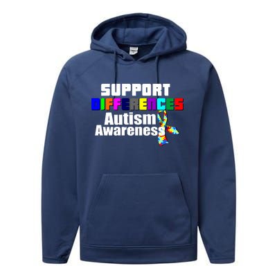 Support Differences Autism Awareness Performance Fleece Hoodie