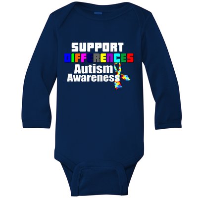 Support Differences Autism Awareness Baby Long Sleeve Bodysuit