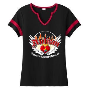 Support Educate Advocate - Autism Flames Ladies Halftime Notch Neck Tee