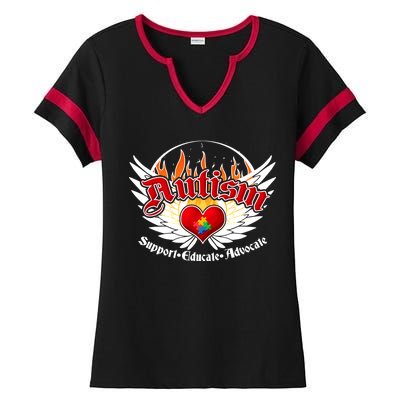 Support Educate Advocate - Autism Flames Ladies Halftime Notch Neck Tee