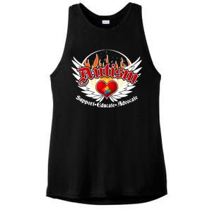 Support Educate Advocate - Autism Flames Ladies PosiCharge Tri-Blend Wicking Tank