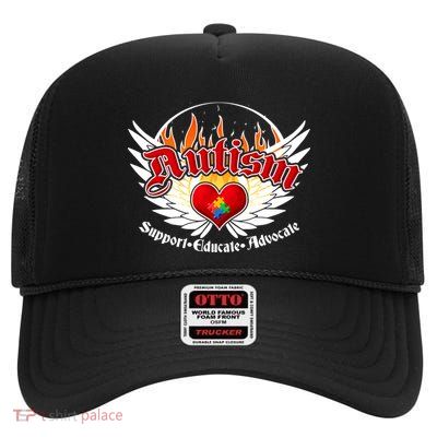 Support Educate Advocate - Autism Flames High Crown Mesh Back Trucker Hat
