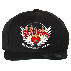 Support Educate Advocate - Autism Flames Wool Snapback Cap