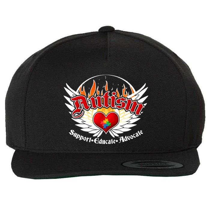 Support Educate Advocate - Autism Flames Wool Snapback Cap