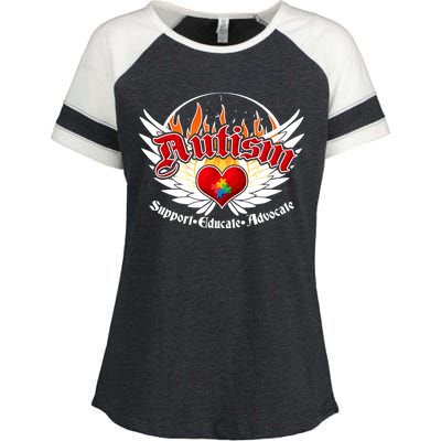 Support Educate Advocate - Autism Flames Enza Ladies Jersey Colorblock Tee