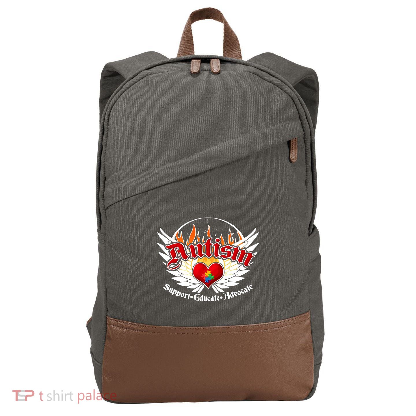 Support Educate Advocate - Autism Flames Cotton Canvas Backpack