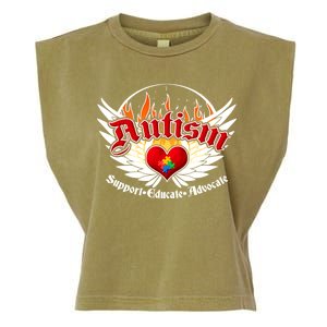 Support Educate Advocate - Autism Flames Garment-Dyed Women's Muscle Tee