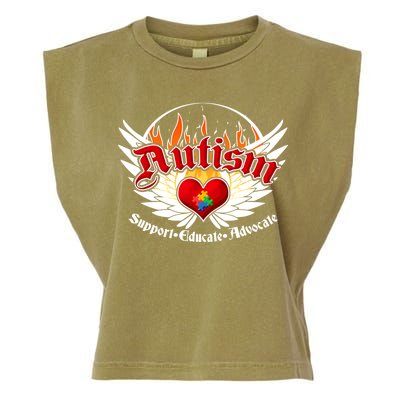 Support Educate Advocate - Autism Flames Garment-Dyed Women's Muscle Tee