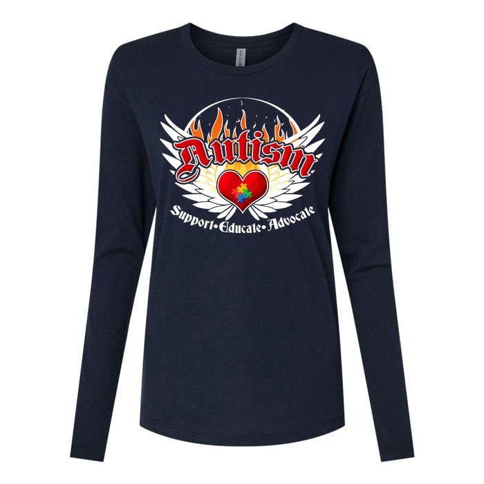 Support Educate Advocate - Autism Flames Womens Cotton Relaxed Long Sleeve T-Shirt