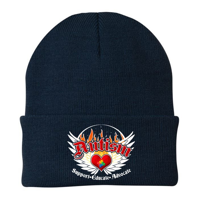 Support Educate Advocate - Autism Flames Knit Cap Winter Beanie