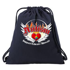 Support Educate Advocate - Autism Flames Drawstring Bag